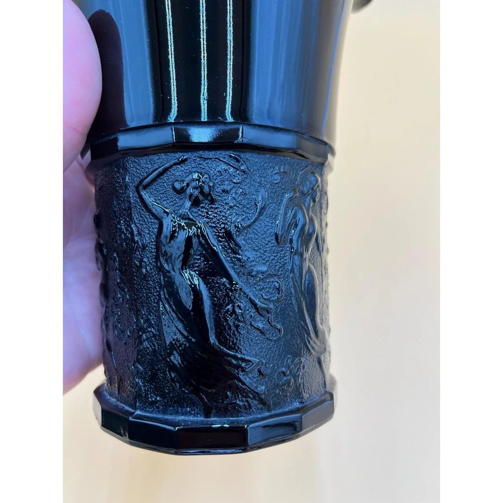 LE Smith Black Amethyst Vase: Vintage Nymphs Dancing Ladies Glass Vase